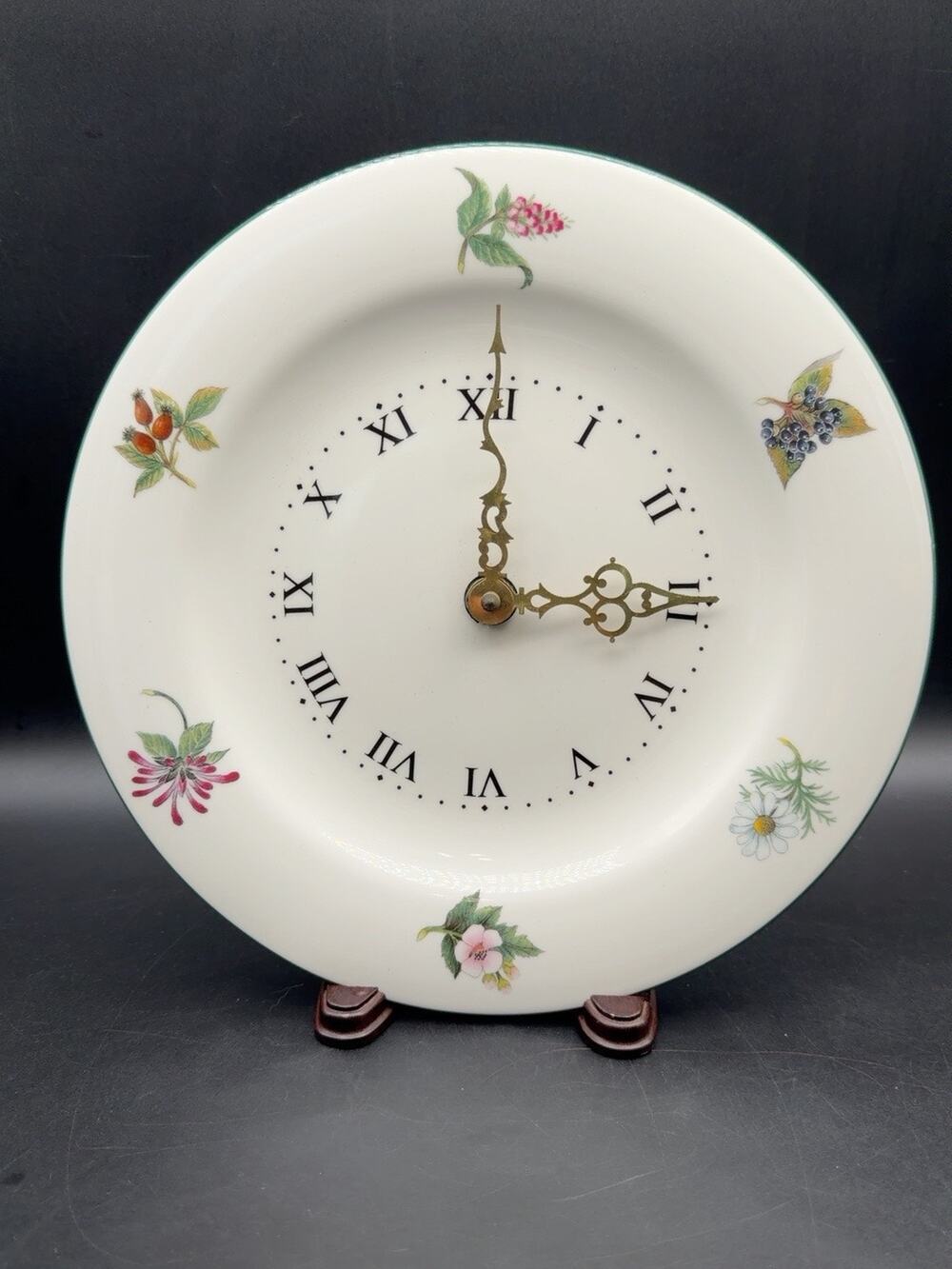 Royal Vale Floral Plate Wall Clock 10.5" England Roman Numerals Parts Repair